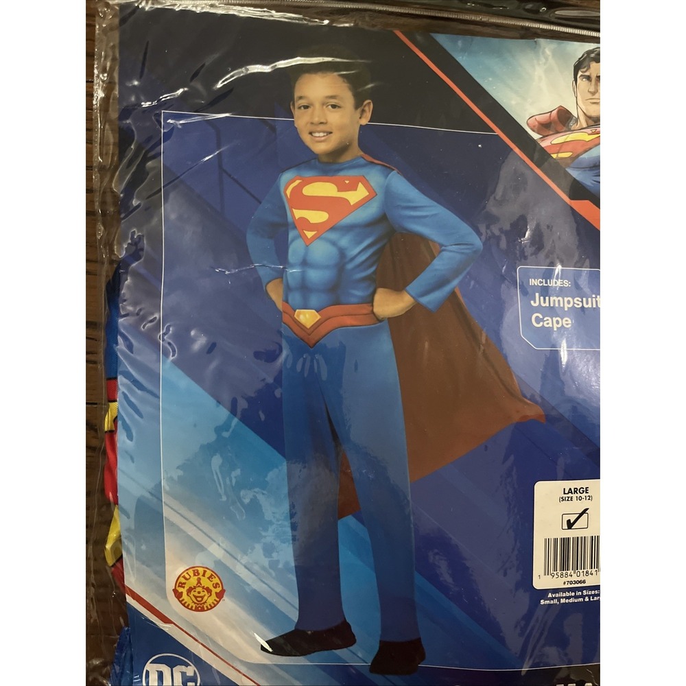 DC SUPERMAN Child Costume Jumpsuit & Cape Sz Large 10/12 - Picture 2 of 4
